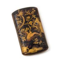 A Gilt Decorated Tortoise Shell Case Height 4 3/4 inches.