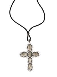 LA REINA, DIAMOND AND COLORED DIAMOND CROSS NECKLACE
