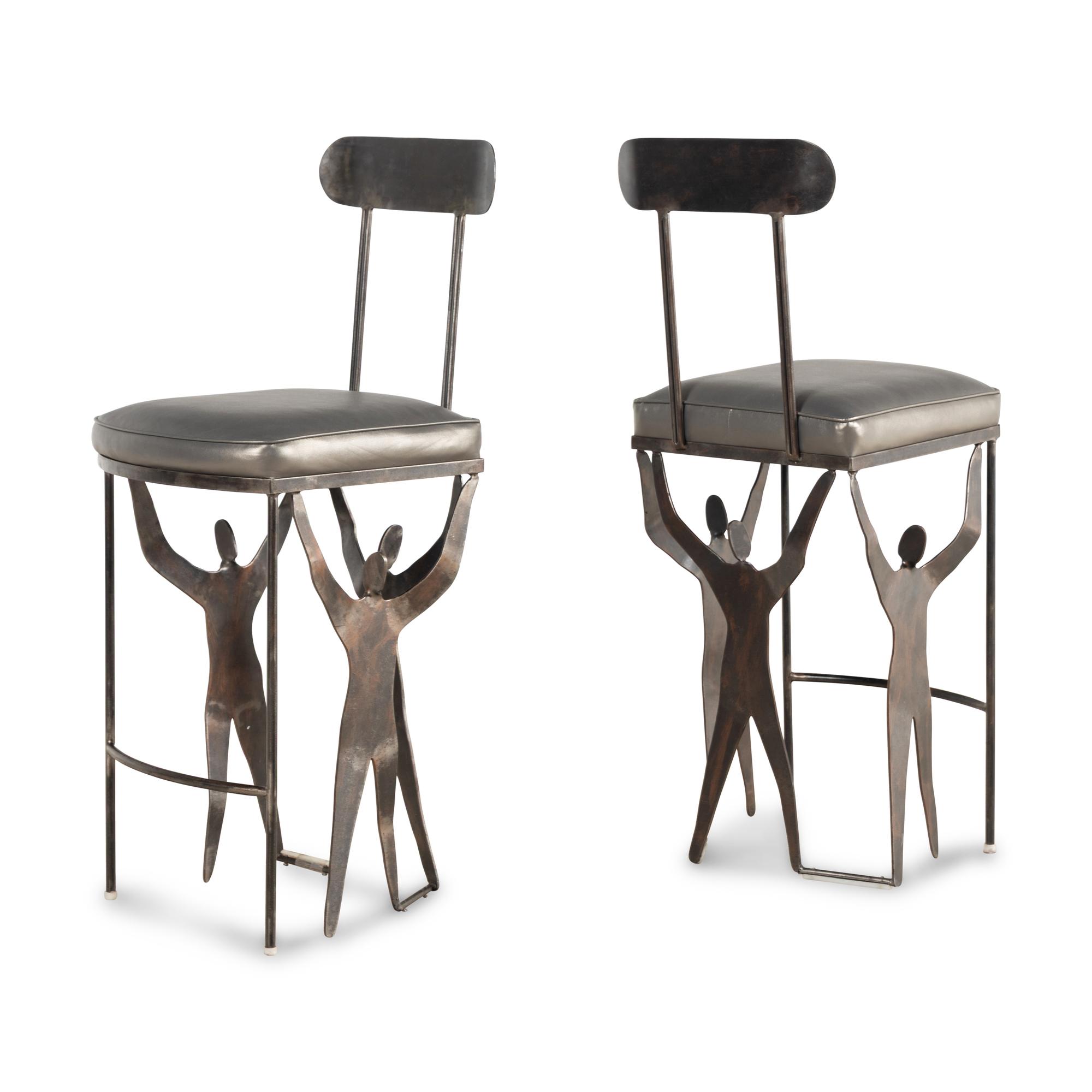 Mario Villa 20th Century — Two cut-steel and vinyl Stools