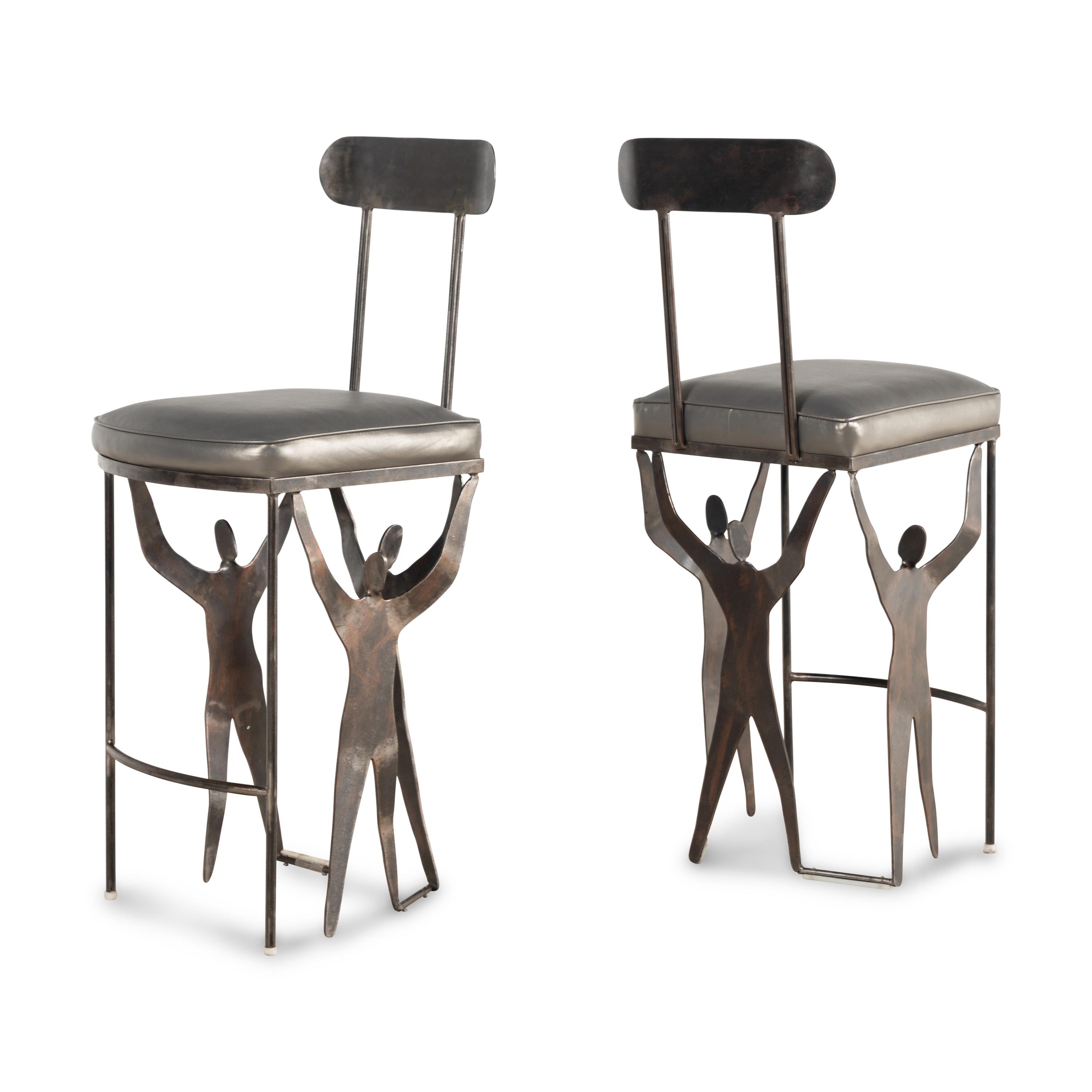 Mario Villa 20th Century — Two cut-steel and vinyl Stools