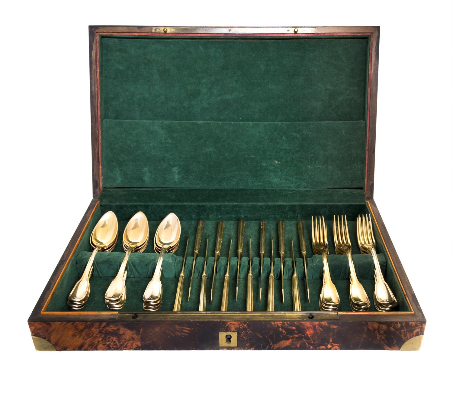 An Important Empire Silver-Gilt Flatware Service, Francois-Dominique Naudin and Martin Guillaume Biennais, Paris, Circa 1804-1814, comp