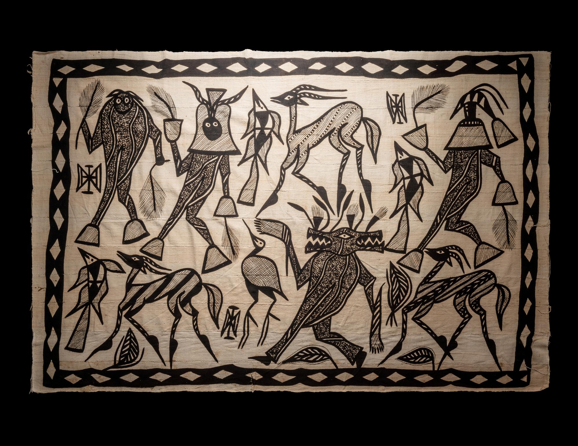 A Senufo Painted Mud Cloth Wall Hanging