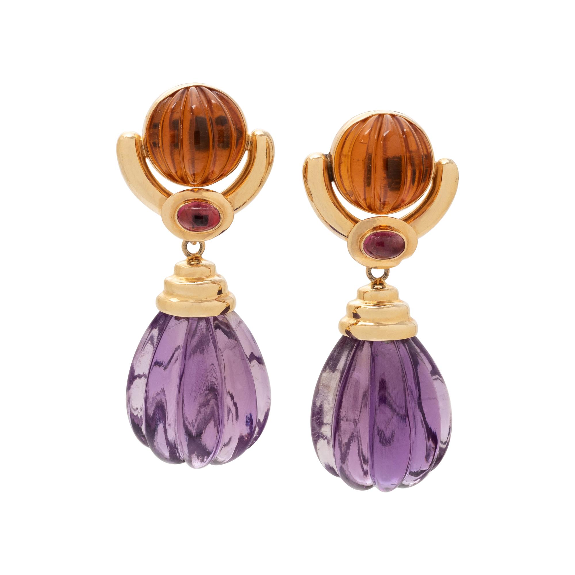MAZ, YELLOW GOLD AND MULTIGEM EARCLIPS