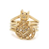YELLOW GOLD AND DIAMOND CAT RING