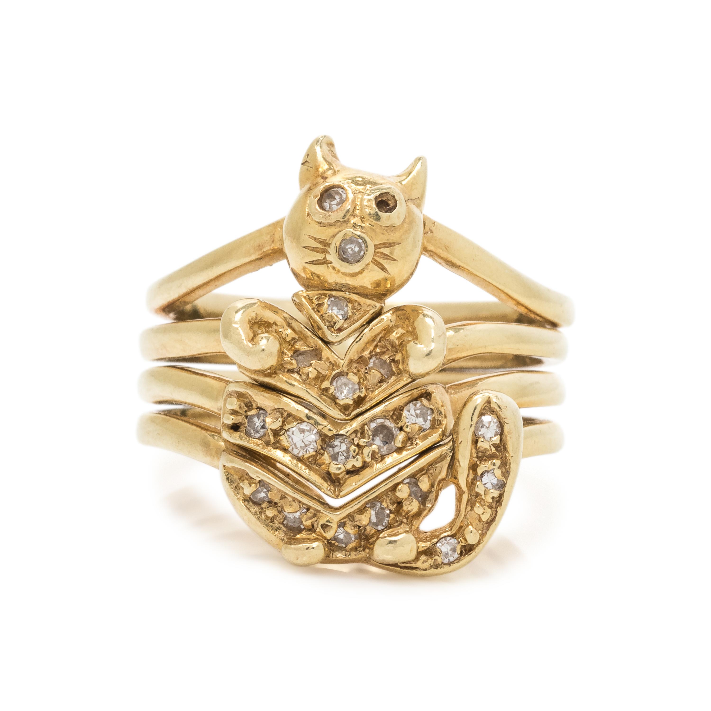 YELLOW GOLD AND DIAMOND CAT RING