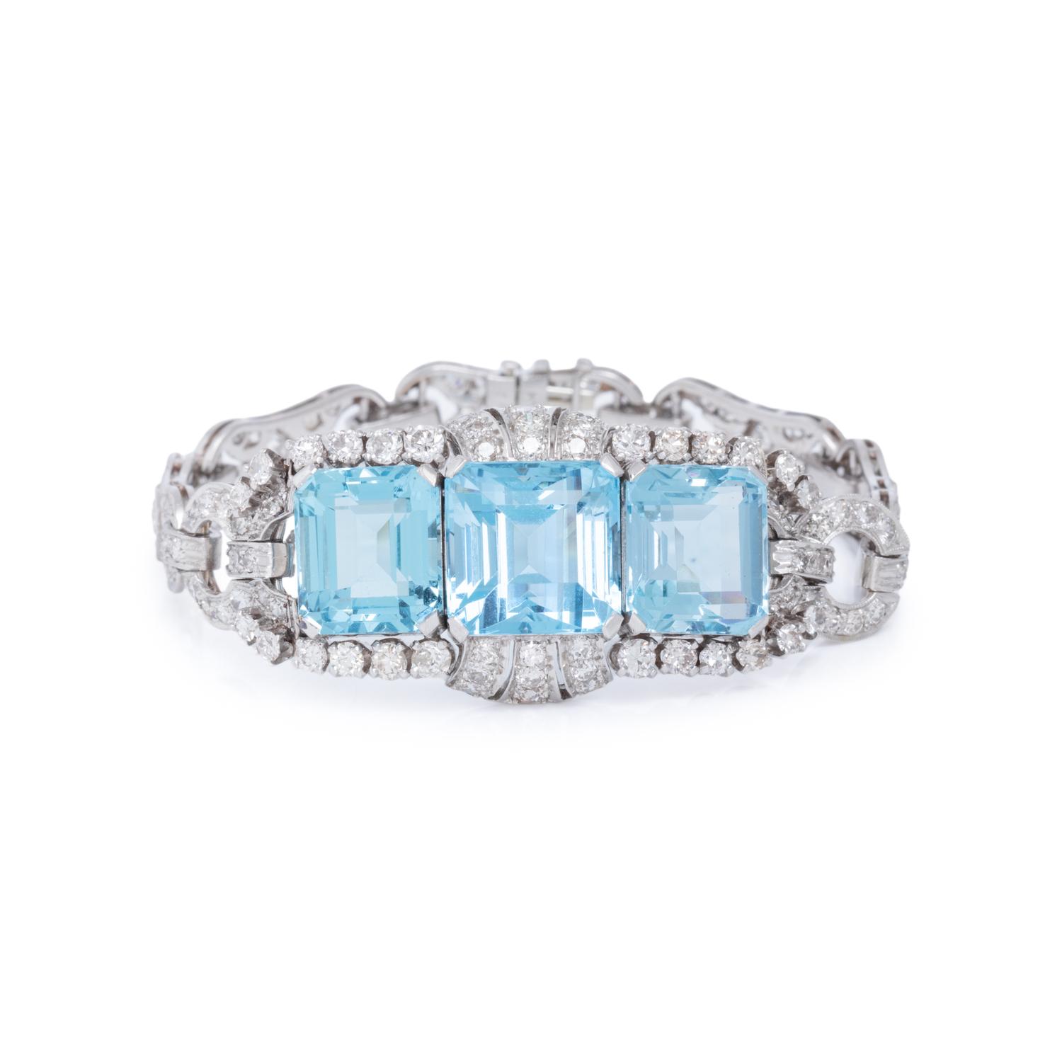 AQUAMARINE AND DIAMOND BRACELET