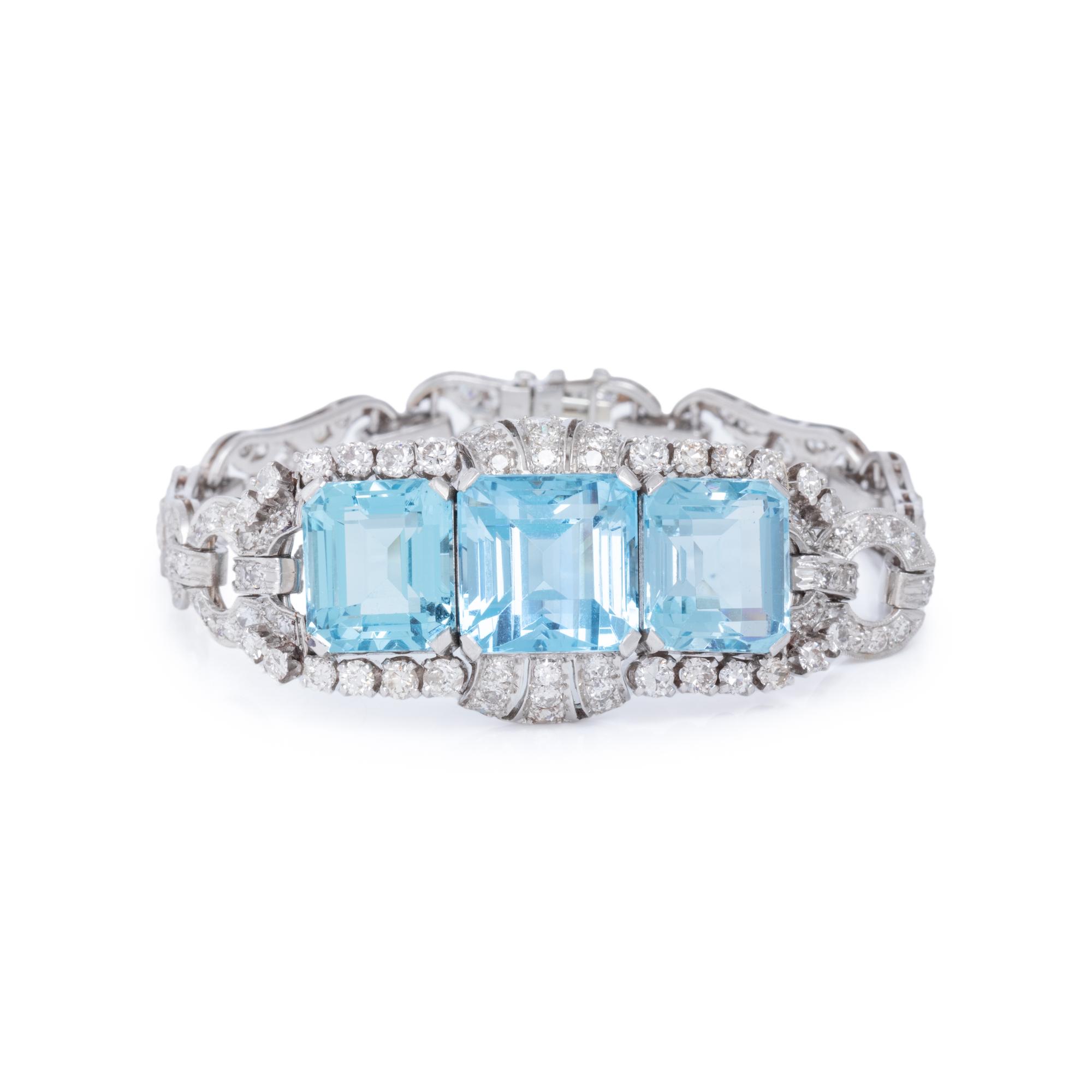 AQUAMARINE AND DIAMOND BRACELET