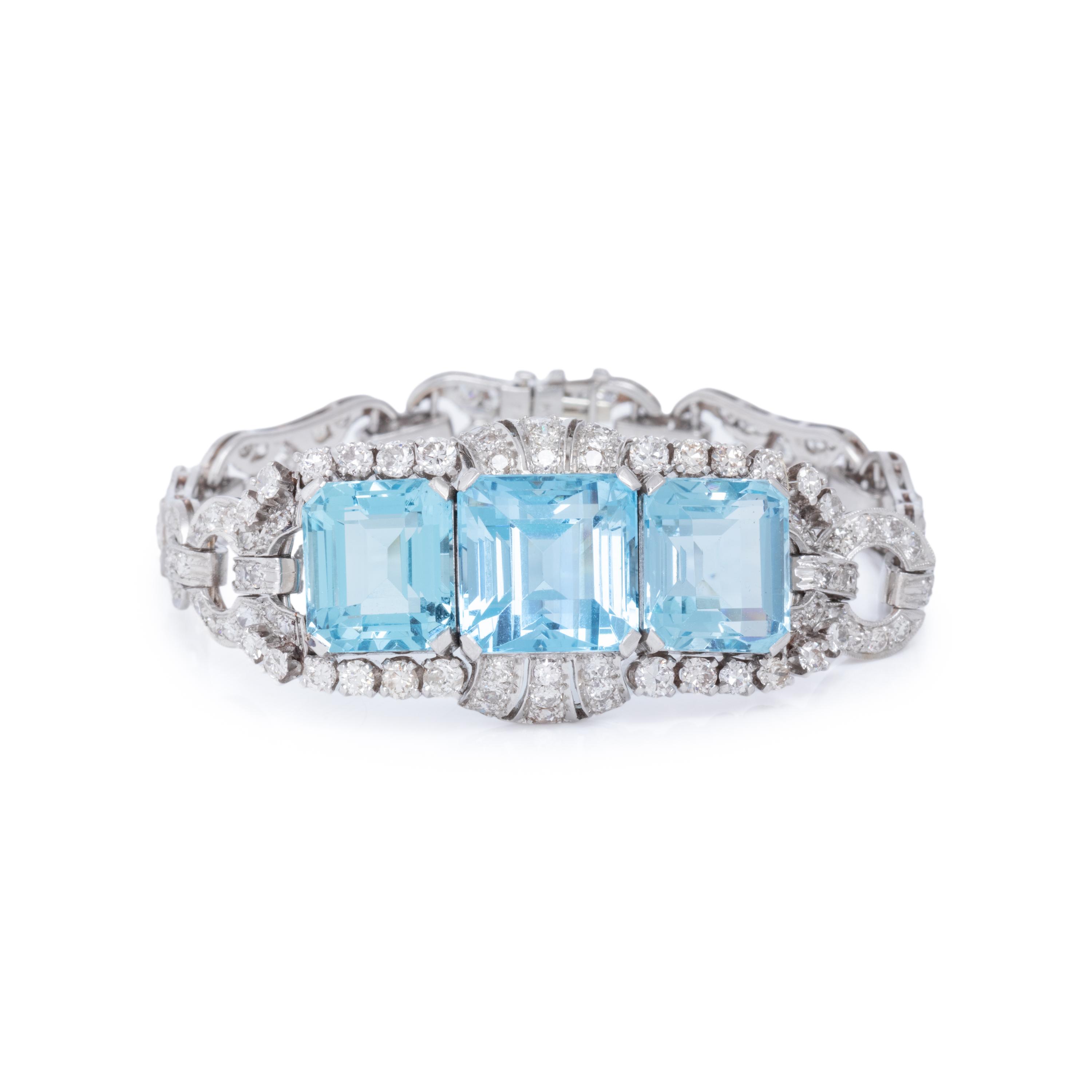 AQUAMARINE AND DIAMOND BRACELET