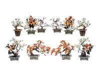 Five Pairs of Chinese Hardstone Models of Trees with Cloisonné Bases