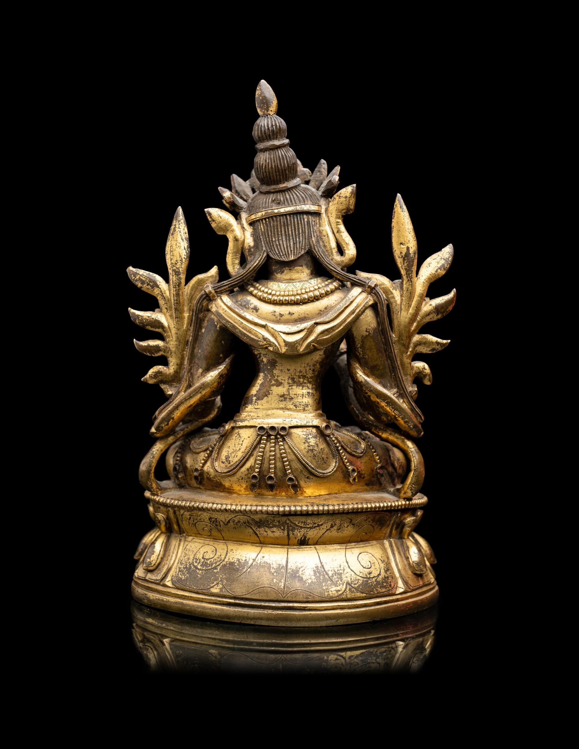 A Sino-Tibetan Gilt Bronze Figure of Green Tara