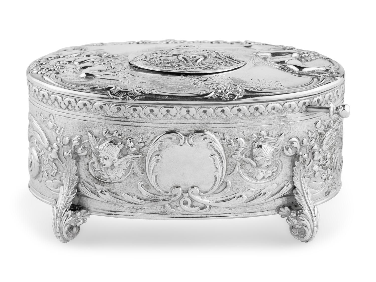 A German Silver Singing Bird Automaton Box