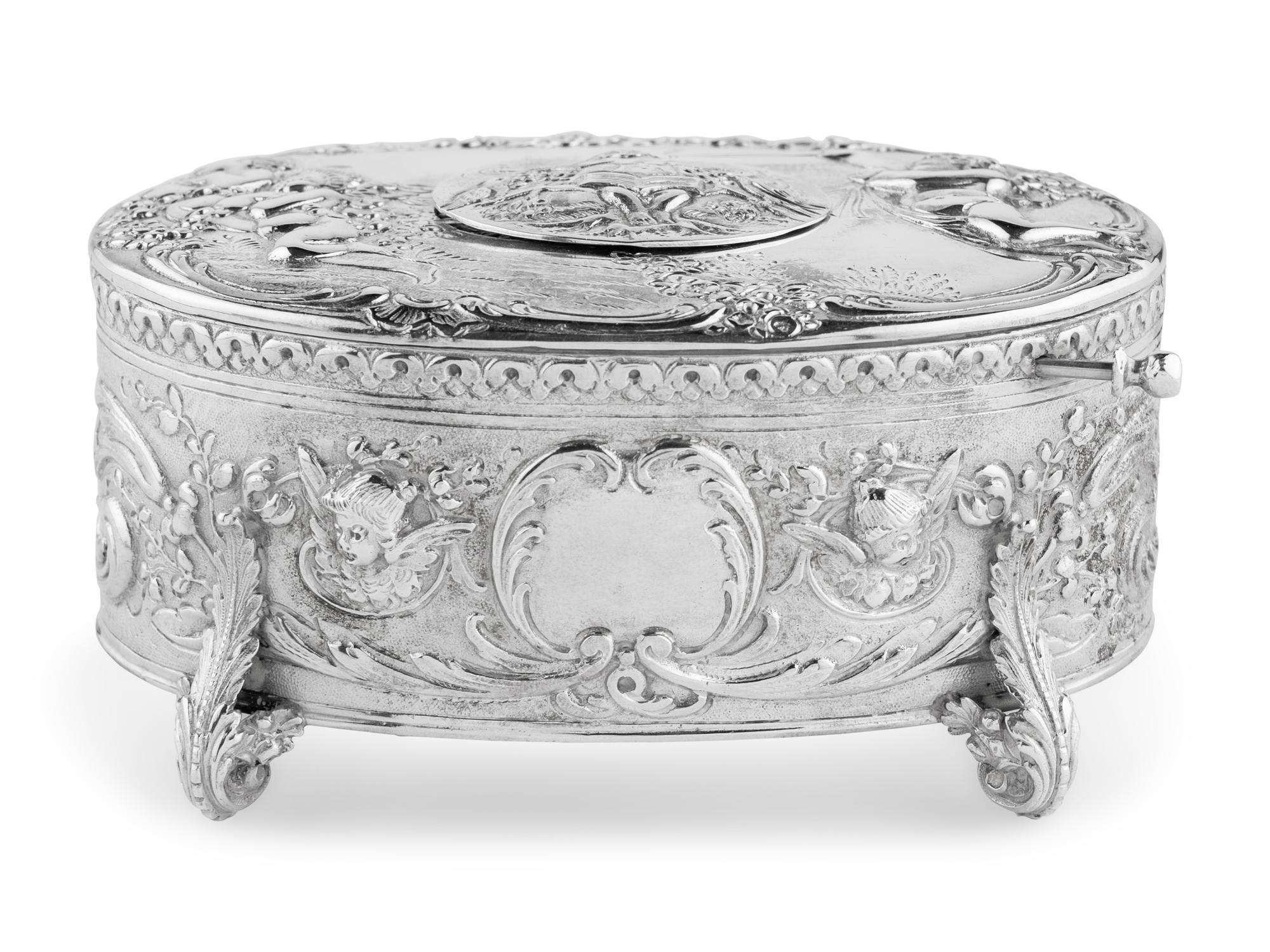 A German Silver Singing Bird Automaton Box