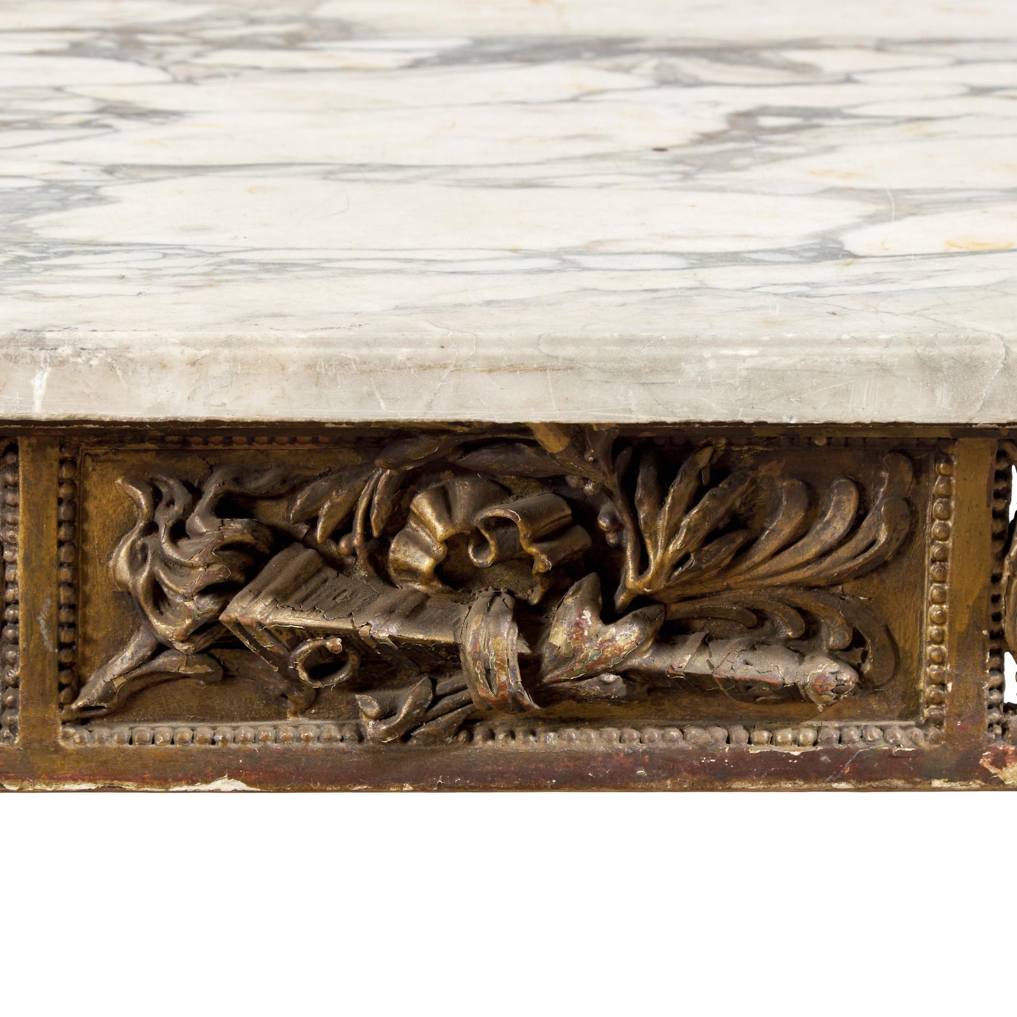 A Louis XVI Style Giltwood and Breccia Capraia Marble-Top Center Table