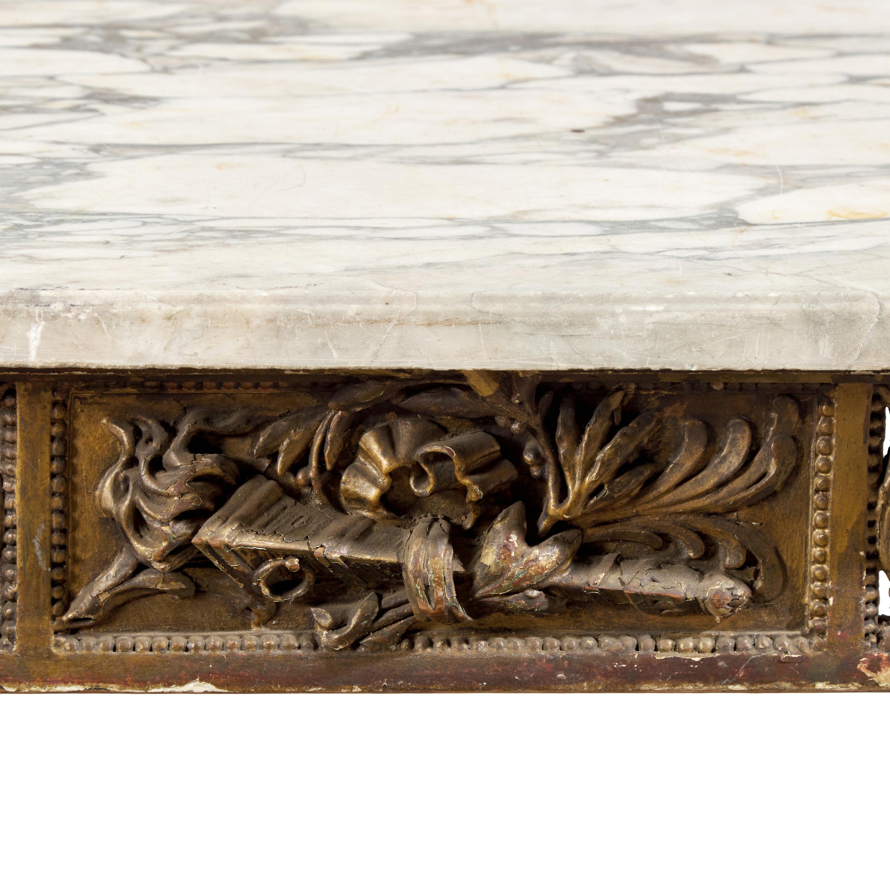 A Louis XVI Style Giltwood and Breccia Capraia Marble-Top Center Table