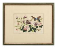 Three Chinese Pith Paintings of Butterflies and Flowers