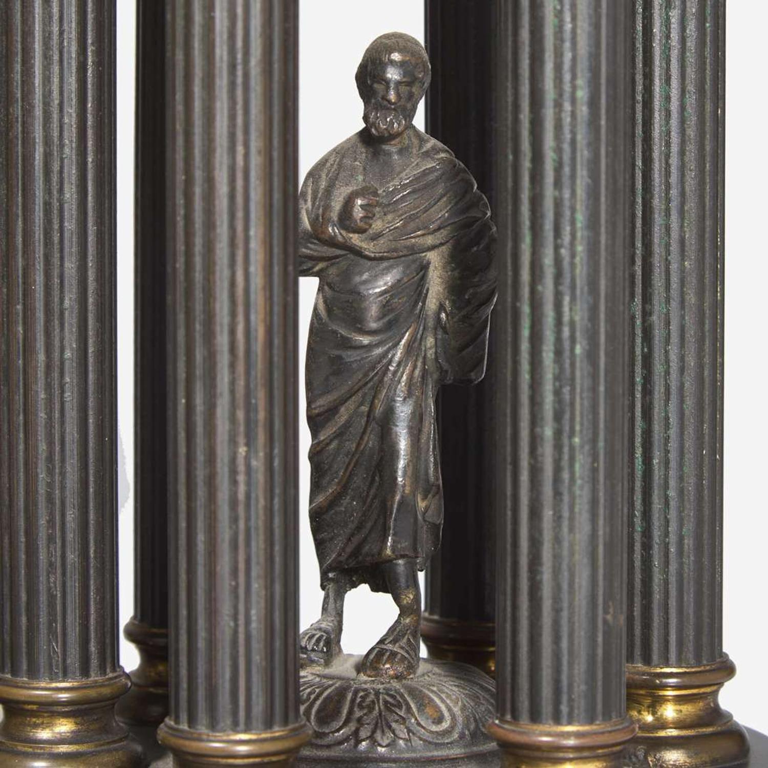 A pair of Grand Tour patinated bronze and marble tempietto late 19th century