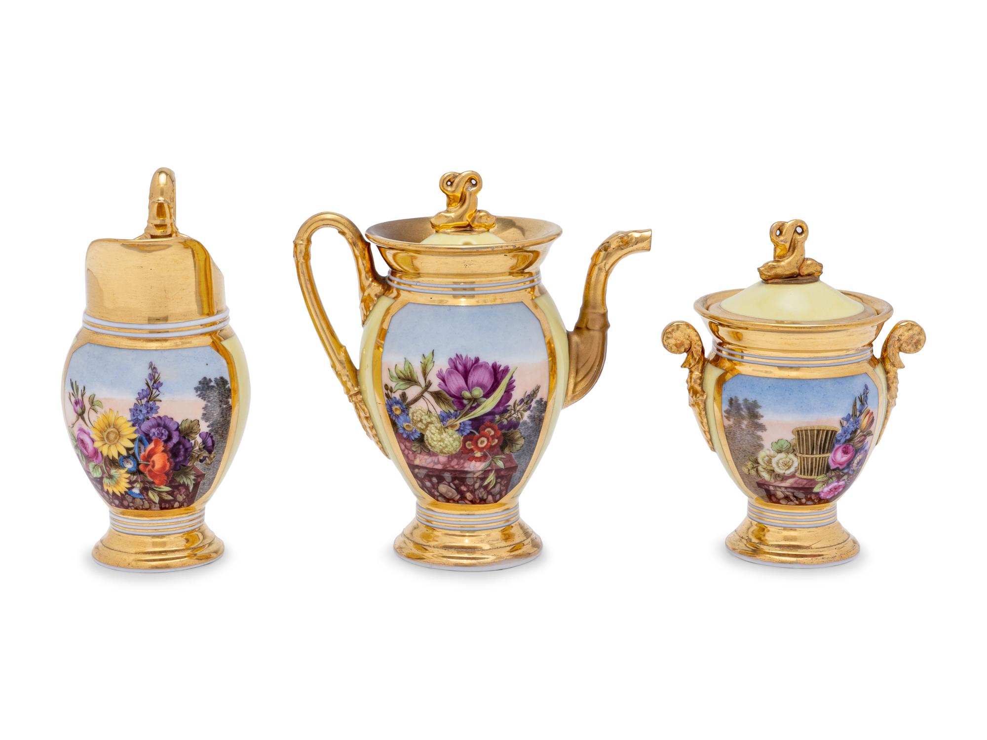 A Paris Porcelain Pale Yellow-Ground Seven-Piece Tea Service