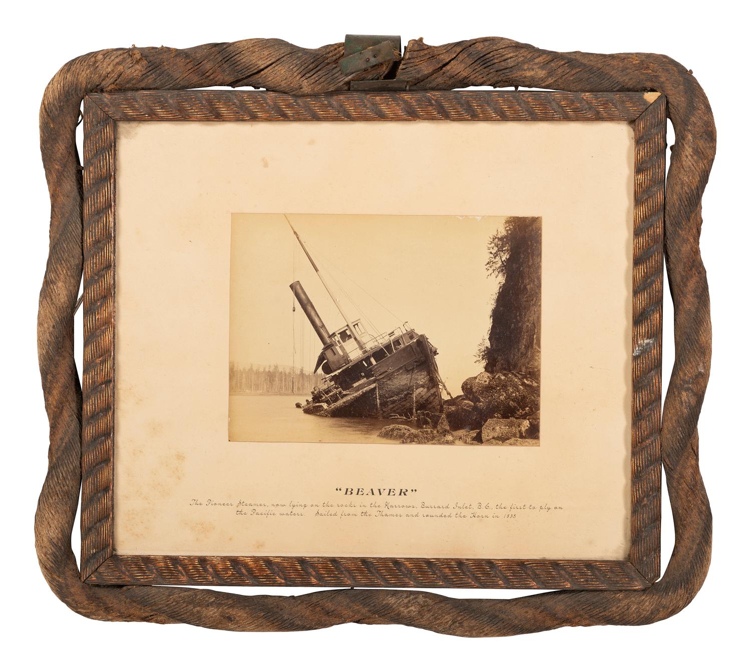[TRANSPORTATION]. Albumen photograph of the steamship Beaver after wrecking at Calamity Point, British Columbia in 1888.