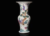 A Chinese famille rose-decorated "Lohans" "Phoenix-tail" vase, Qing dynasty, 19th century 粉彩通景羅漢鳳尾尊 清 十九世紀