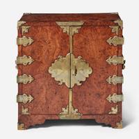 A Queen Anne brass-mounted burl yew table cabinet circa 1710