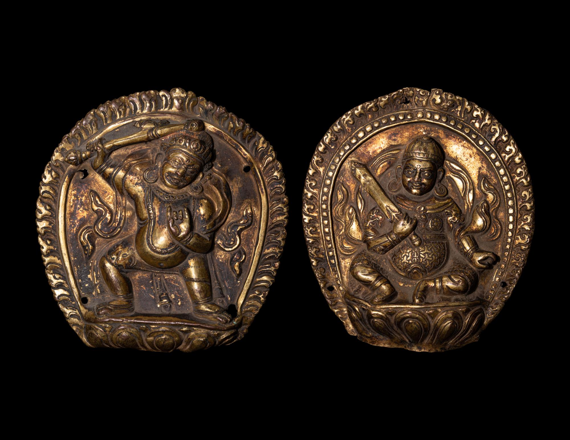 A Pair of Sino-Tibetan Gilt Bronze Votives of Bodhisattva
