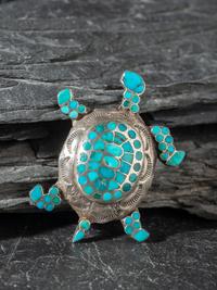 Zuni Silver and Channel Inlay Turtle Pin / Brooch