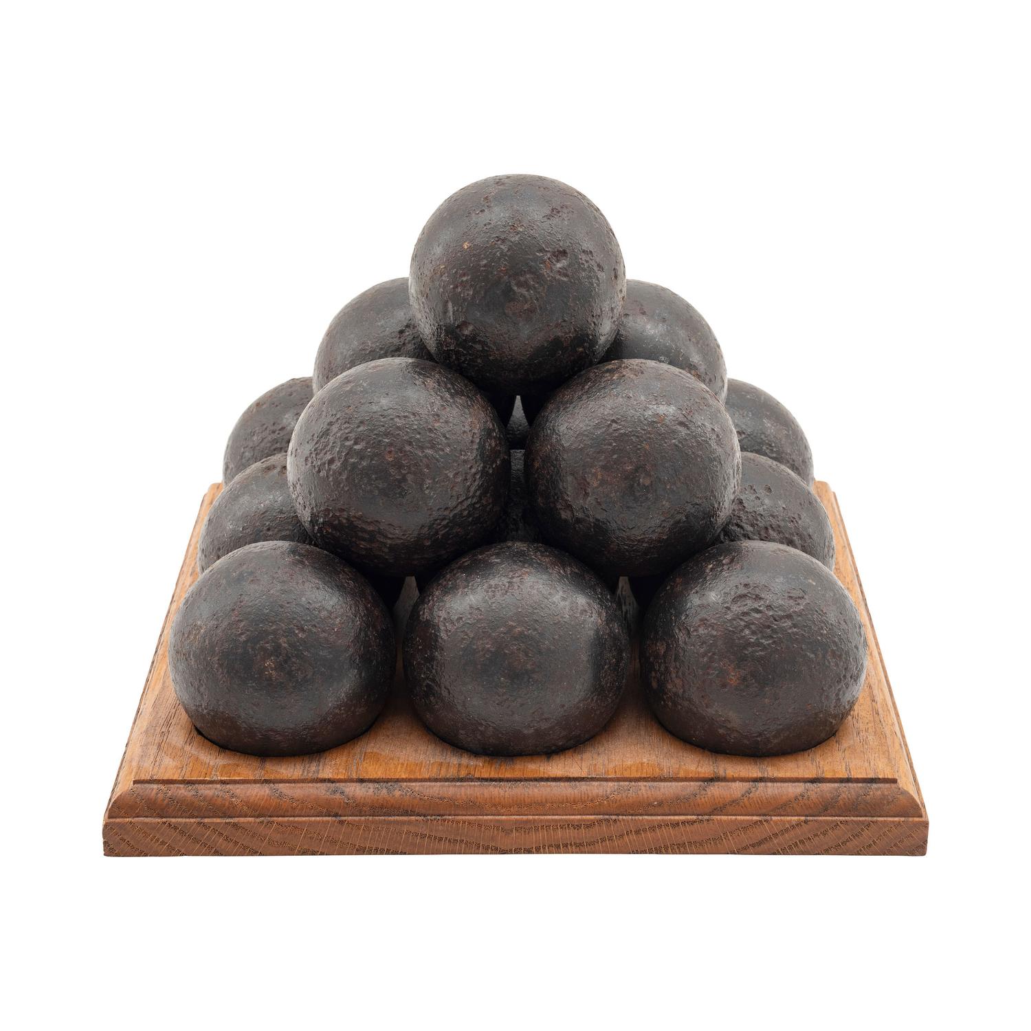Stacked Display of 14 2.4" Excavated Iron Round Balls, Possibly from a Stand of Grape