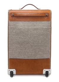 An Hermes Ecru Canvas and Fawn Barenia Calfskin Caleche-Express Suitcase, 14" x 21.5" x 10".