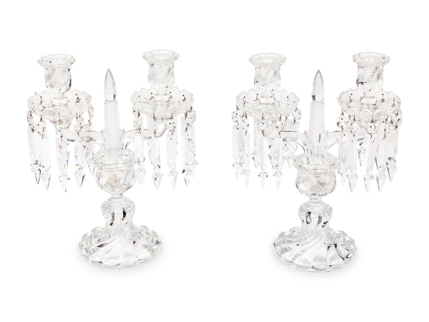 A Pair of Baccarat Molded Glass Two-Light Candelabra