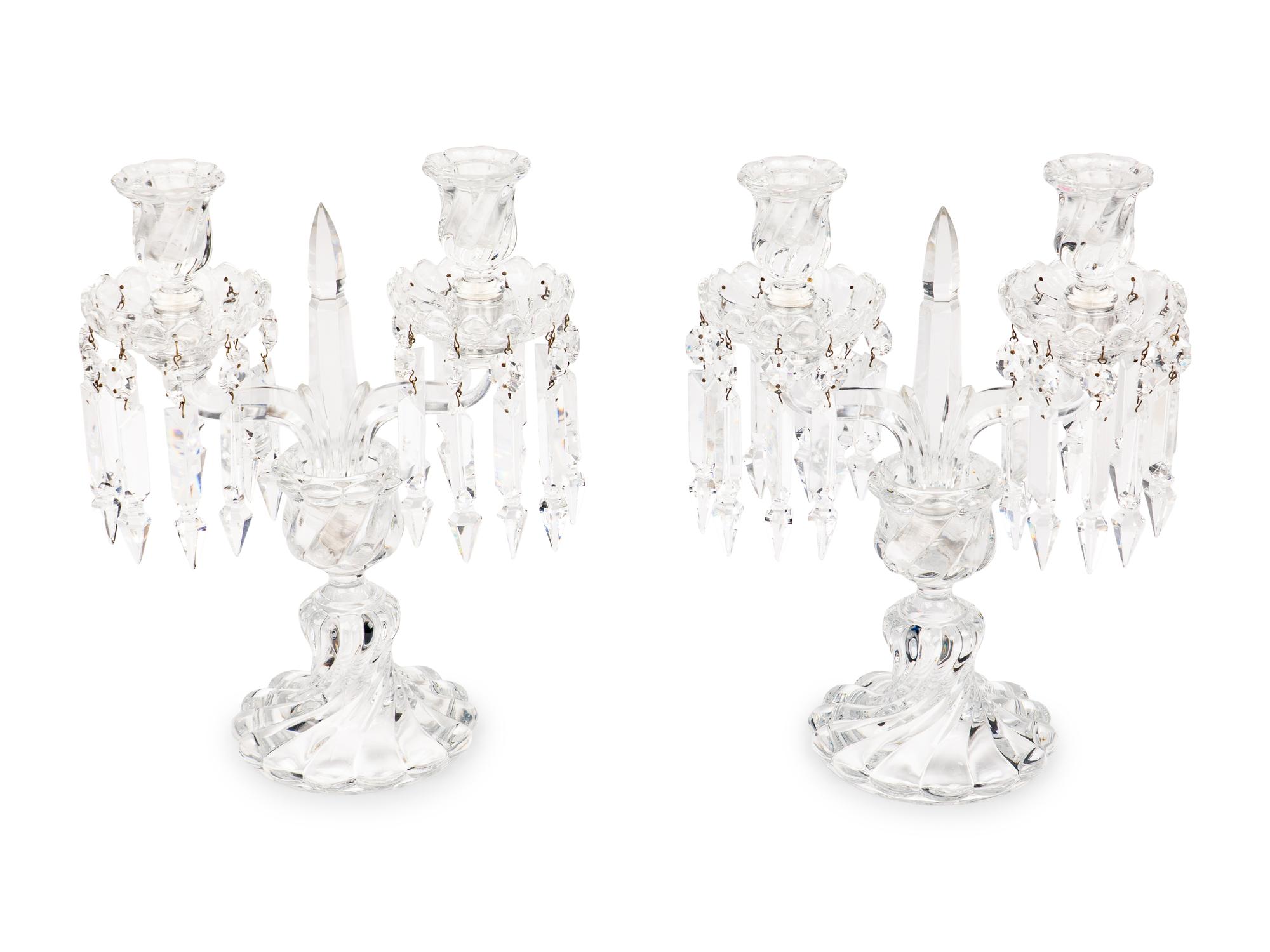 A Pair of Baccarat Molded Glass Two-Light Candelabra