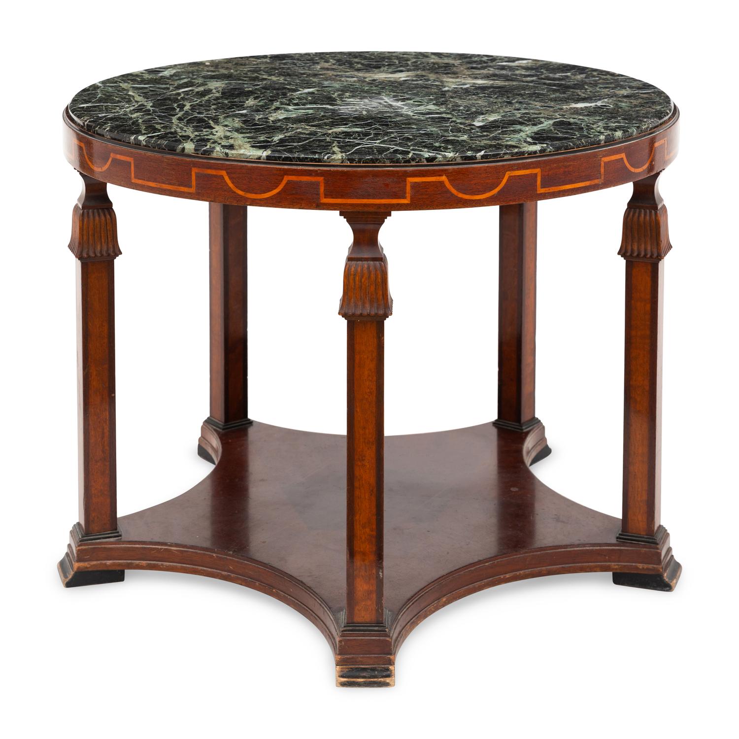 An Empire Style Inlaid and Ebonized Mahogany and Marble-Top Table