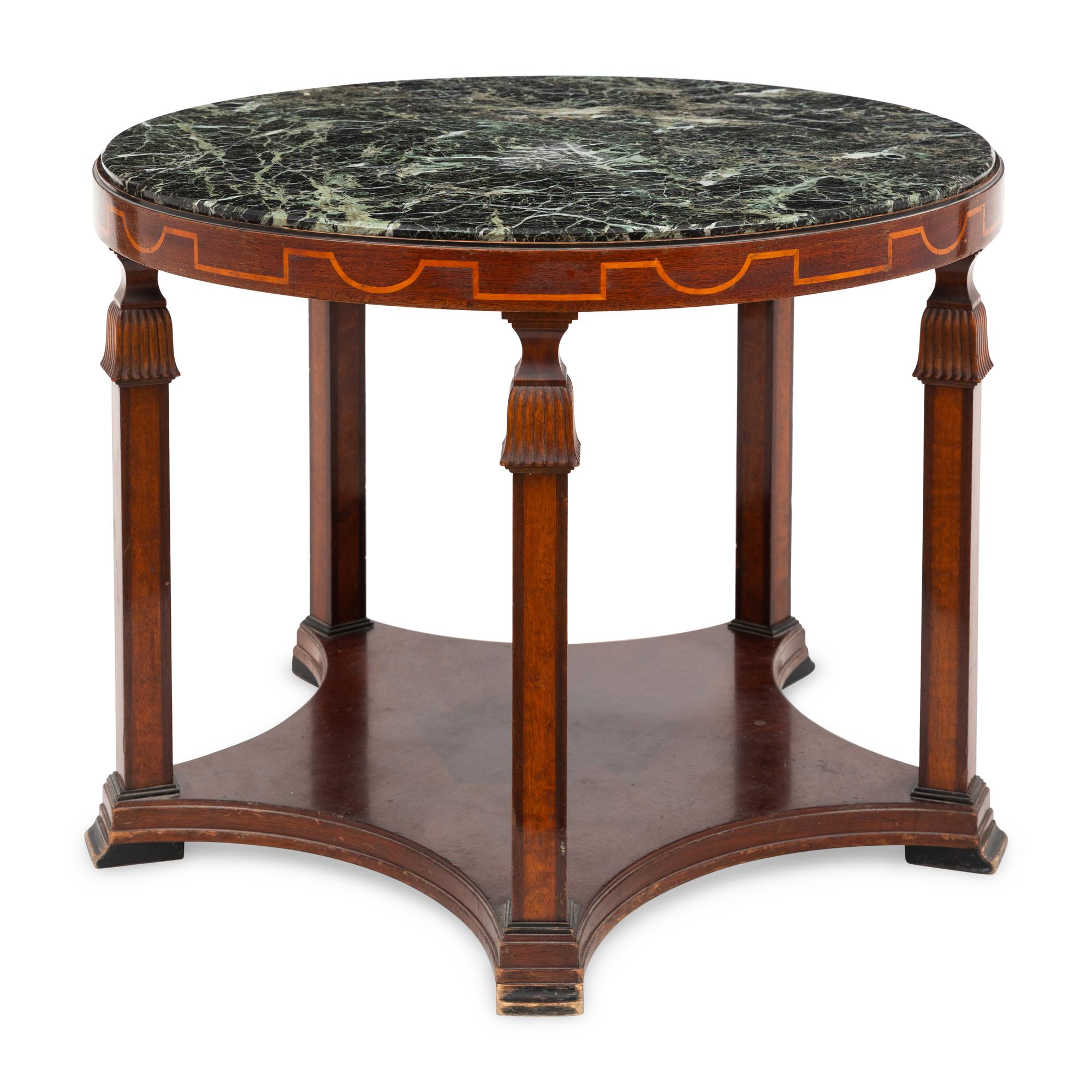An Empire Style Inlaid and Ebonized Mahogany and Marble-Top Table