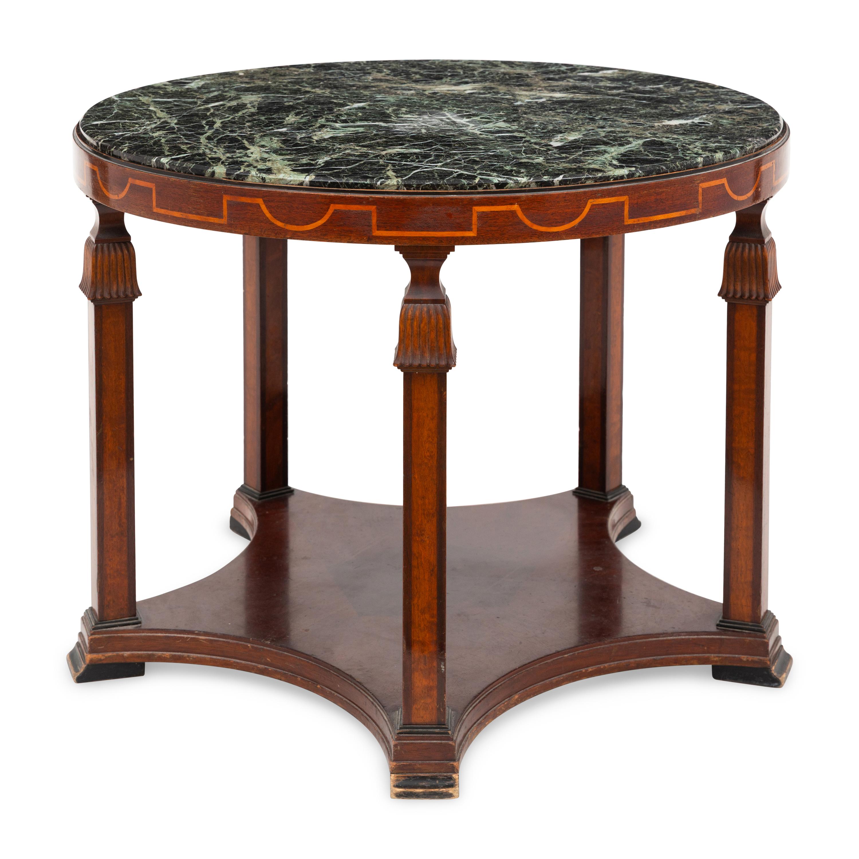 An Empire Style Inlaid and Ebonized Mahogany and Marble-Top Table