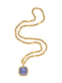 GUMPS, YELLOW GOLD AND CHALCEDONY PENDANT/NECKLACE