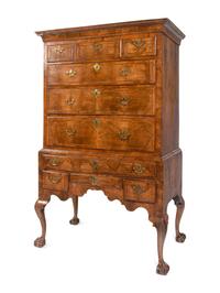 A George II Burl Walnut Chest on Stand