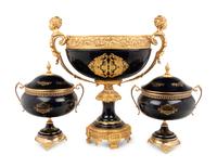 A Louis XV Limoges Style Gilt Bronze Mounted Porcelain Table Garniture