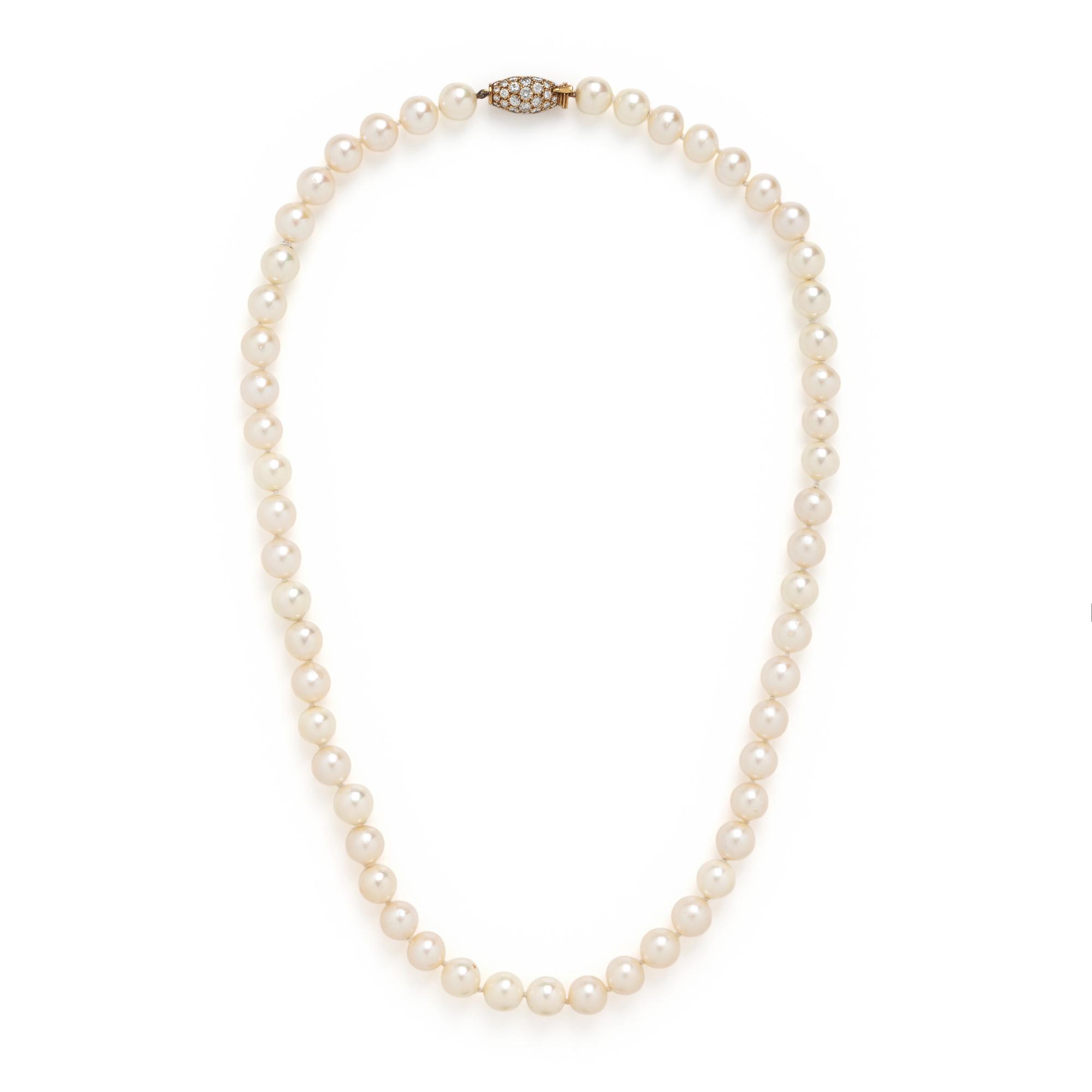 Van Cleef & Arpels, Cultured Pearl, Diamond, and Yellow Gold Necklace