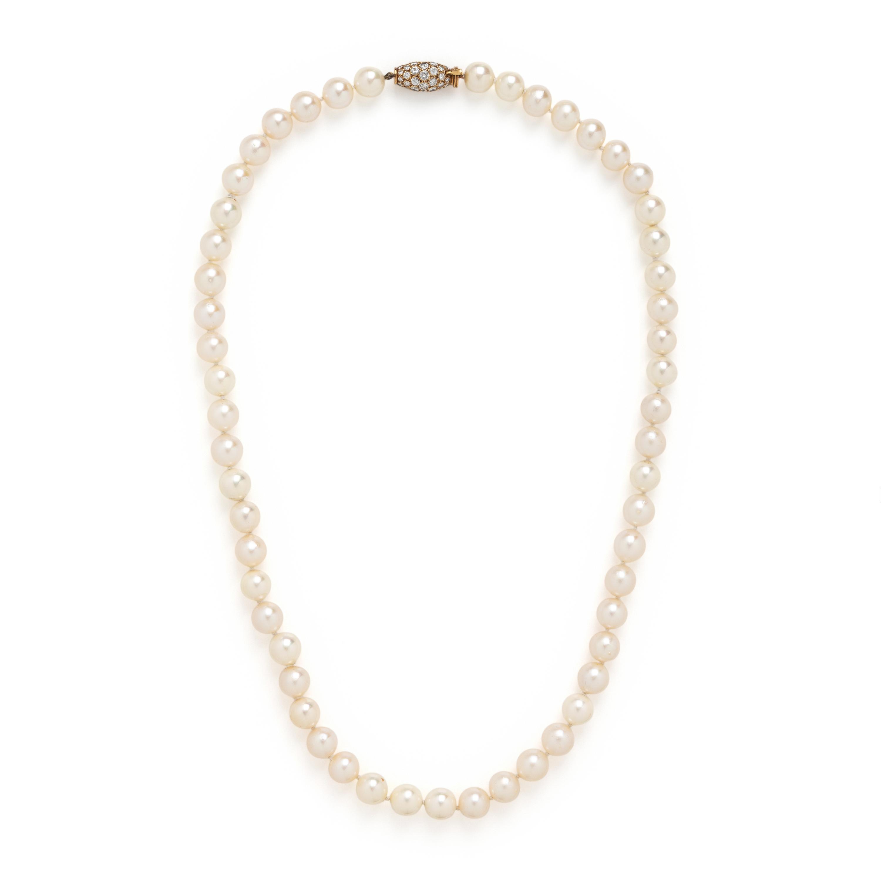 Van Cleef & Arpels, Cultured Pearl, Diamond, and Yellow Gold Necklace