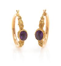 A Pair of Yellow Gold and Amethyst Hoop Earrings, 12.60 dwts.