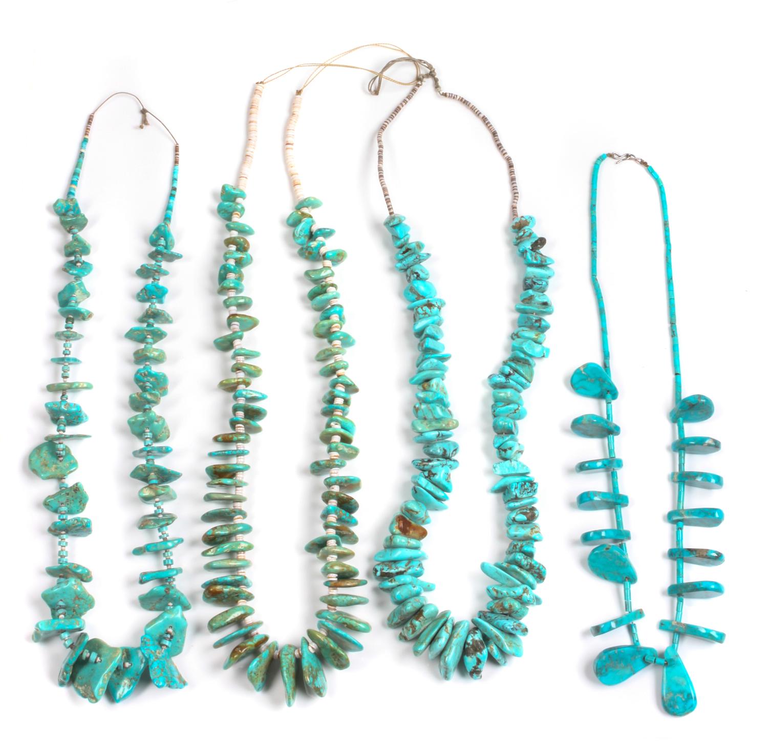 Five Southwestern Turquoise Nugget Necklaces Length of longest 34 inches
