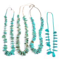Five Southwestern Turquoise Nugget Necklaces Length of longest 34 inches