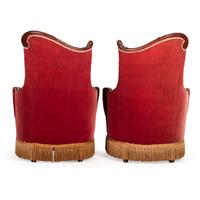 A Pair of Carved Walnut Armchairs with Embroidered Velvet Upholstery Late 19th Century