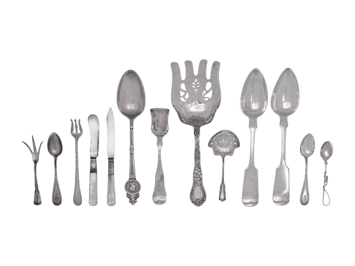 A Large Collection of American Silver Flatware Articles