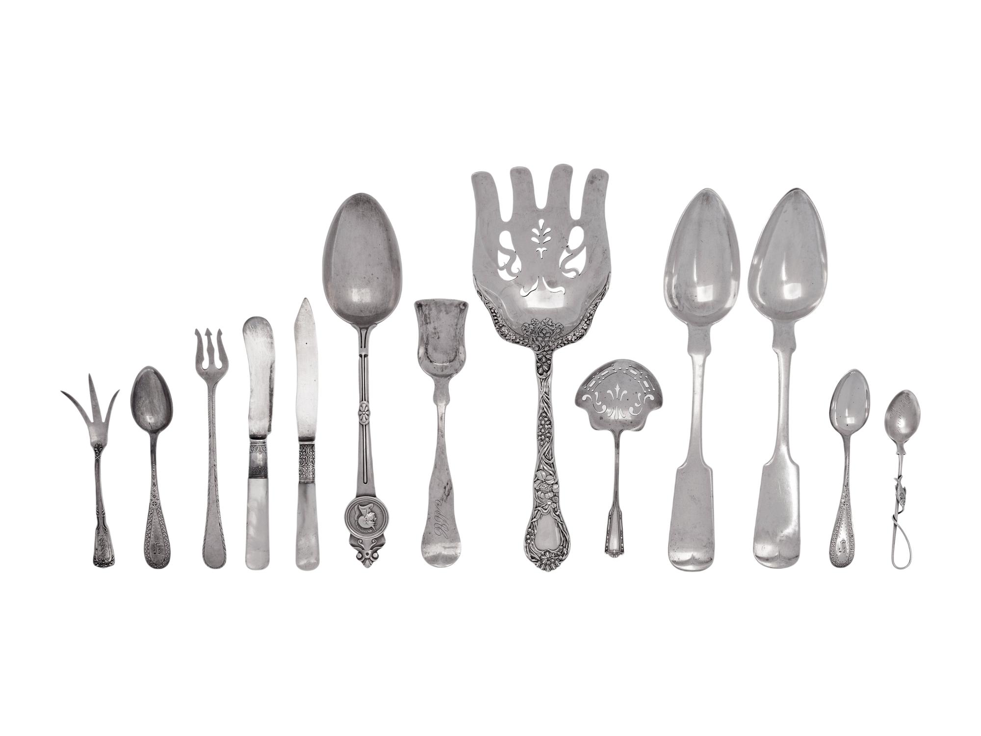 A Large Collection of American Silver Flatware Articles