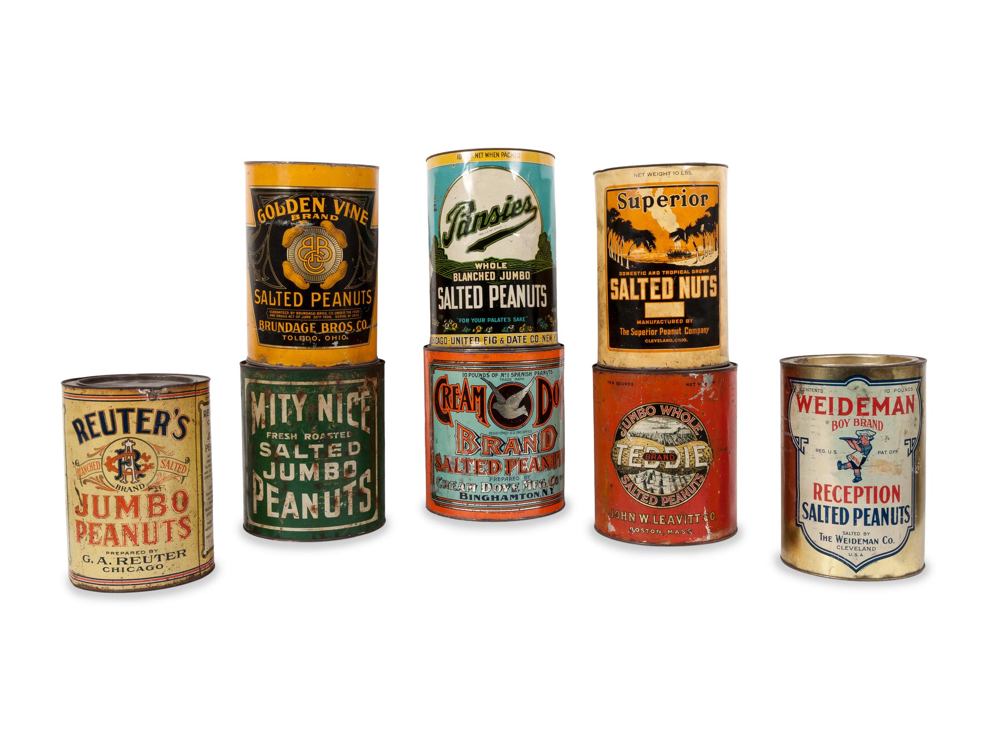 A Group of Eight Salted Peanut Tins