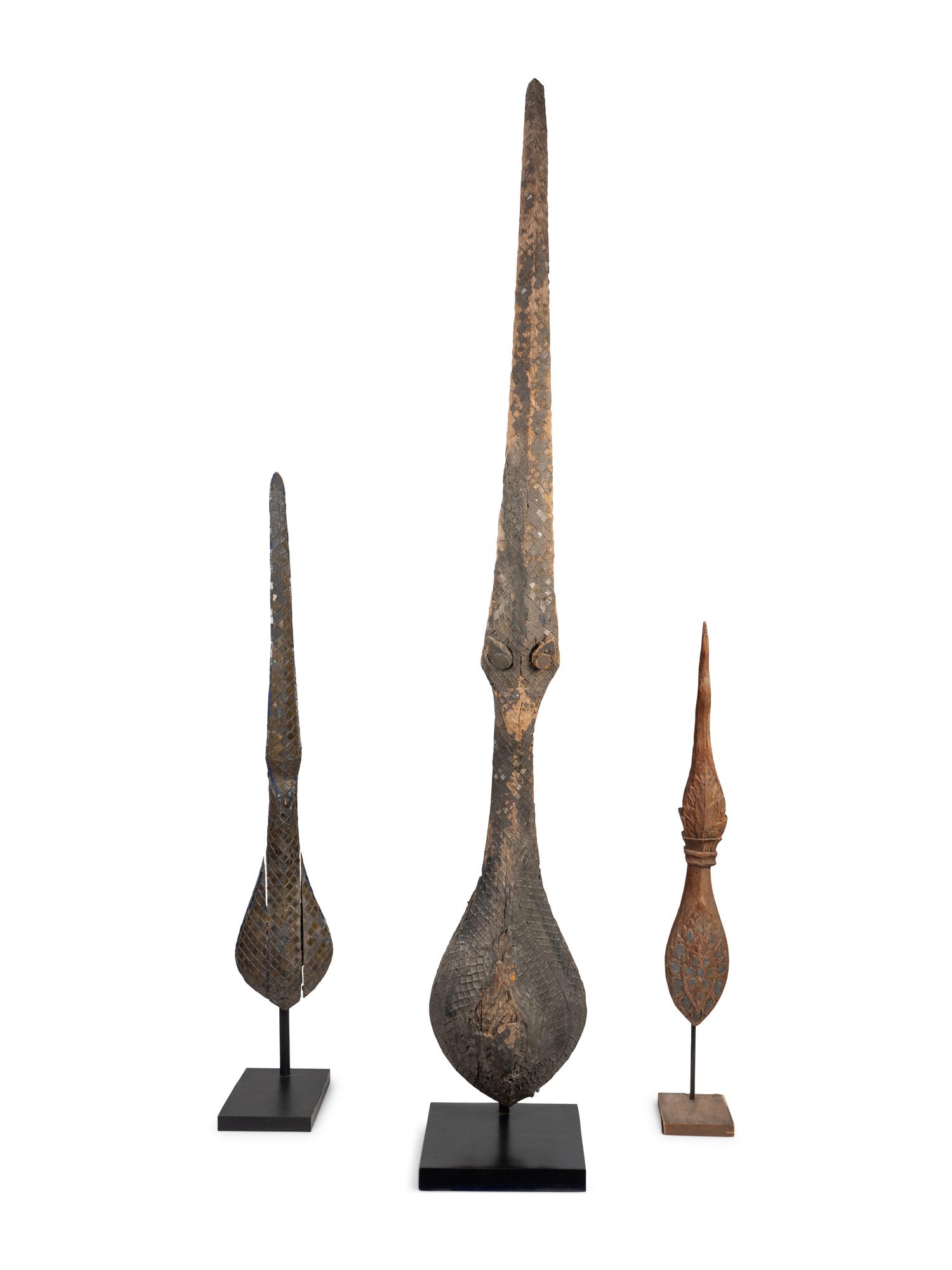 A Group of Three Carved and Gessoed Wood Shofas