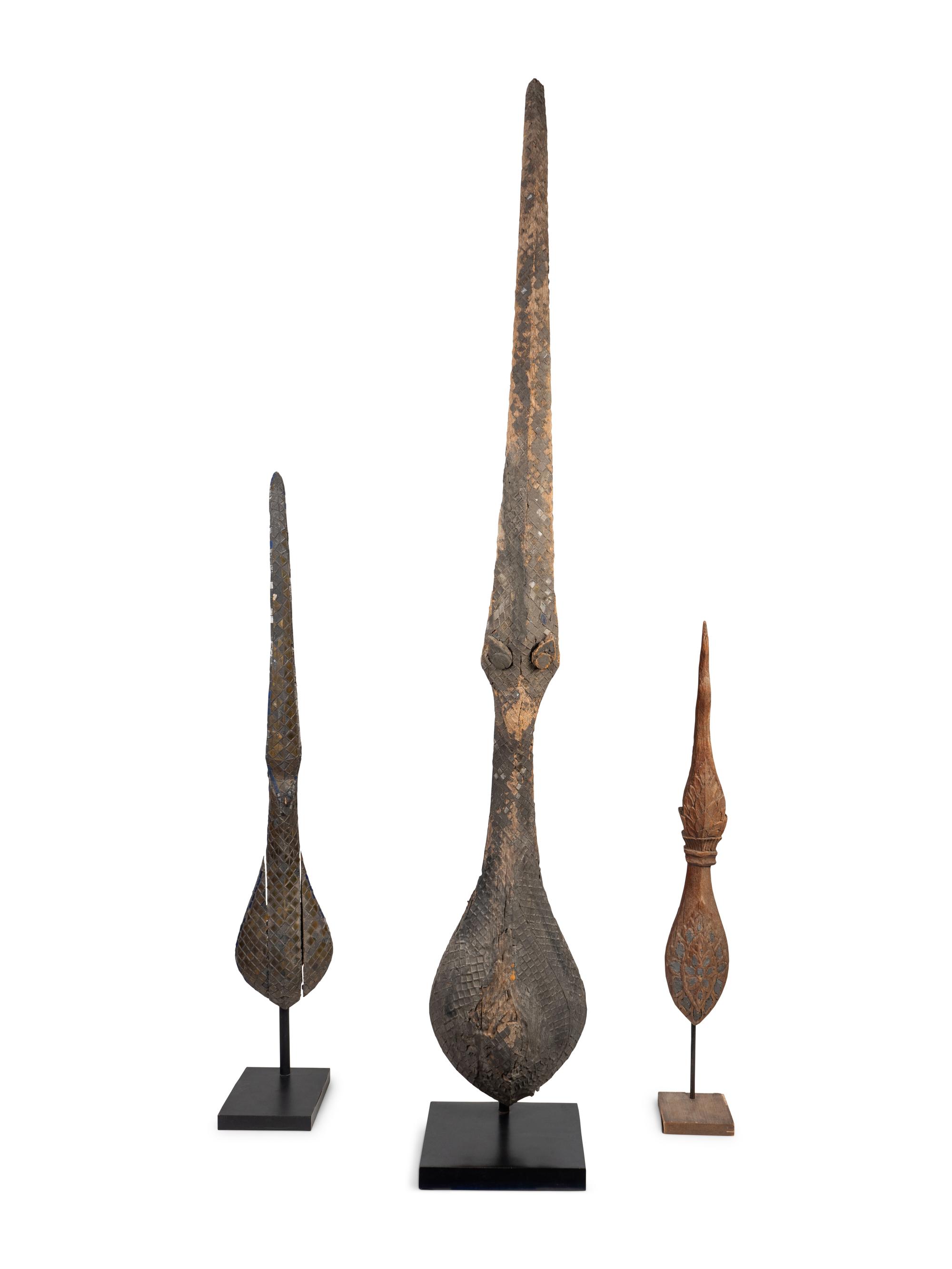 A Group of Three Carved and Gessoed Wood Shofas