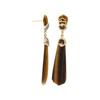 TIGER'S EYE, DIAMOND, COLORED DIAMOND, AND YELLOW GOLD PENDANT EARRINGS