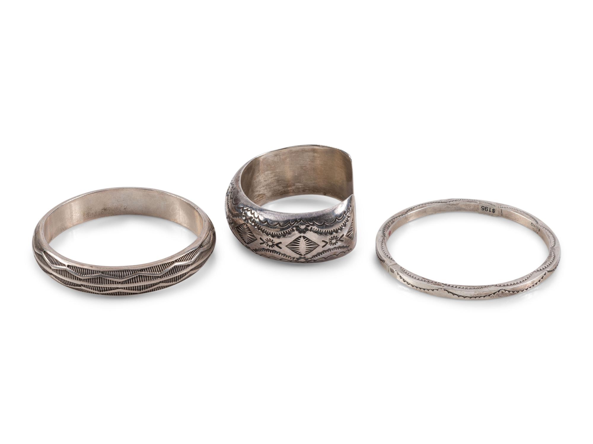 Navajo Heavily Stamped Silver Bracelets