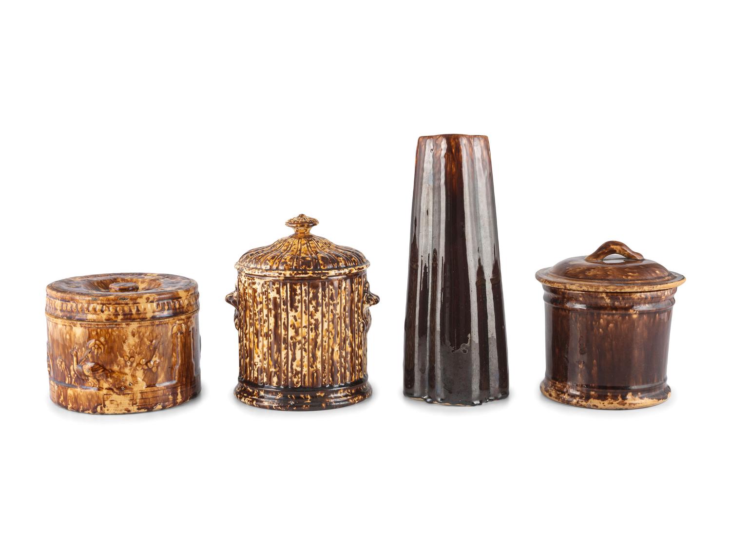 Nine Table Articles in Brown and Bennington Style Glaze